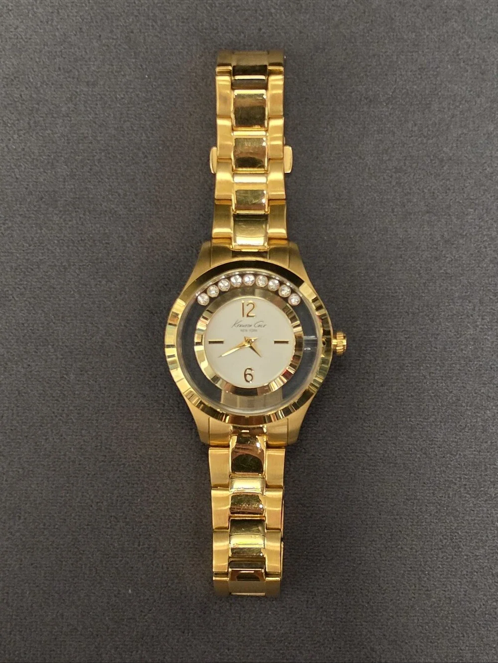 KENNETH COLE NY RARE Transparency Gold Floating Stone Crystal Accent Watch Y2K